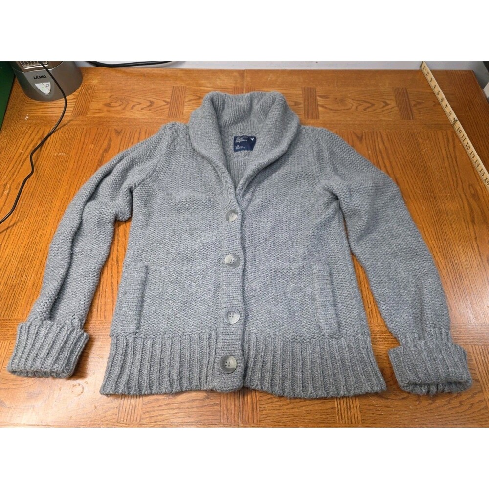 American Eagle Womens Chunky Cardigan Large Shawl Collar Preppy Sweater Y2K